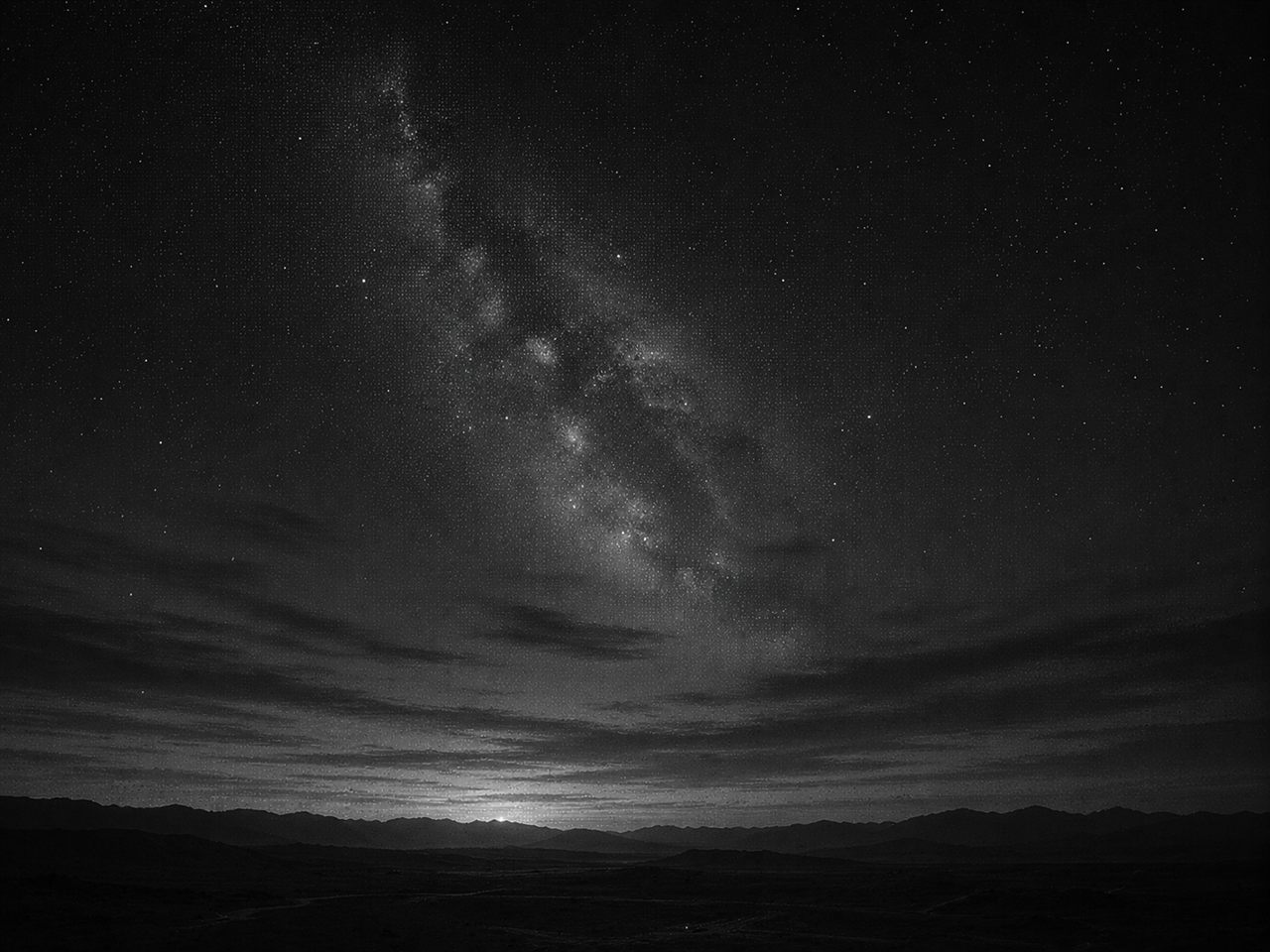 Night sky over a mountain horizon